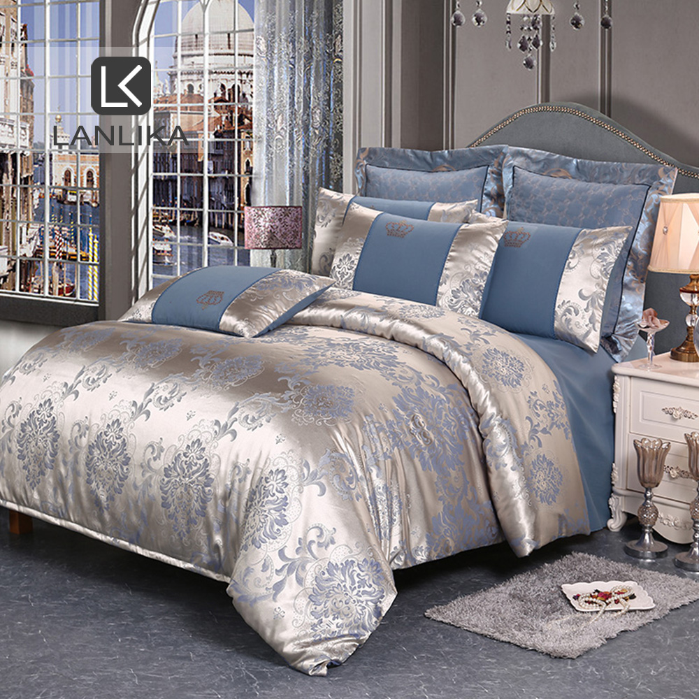 Tencel Silk Cotton Lace Edge Luxury Bedding Sets 4/6pcs Queen King Size European 