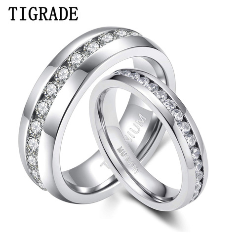 TIGRADE 1pc 4/6mm Titanium Ring for Women Man Luxury Cubic Zirconia Engagement Ring Silver Color Crystal Wedding Band Couples ► Photo 1/6