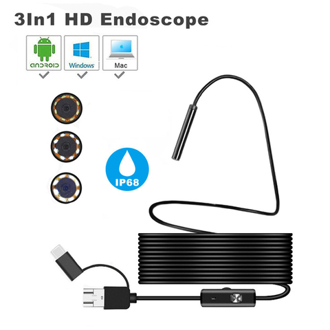 8mm lens Camera Endoscope HD 1200P IP68 1m 2m Hard Flexible Tube Mirco USB Type-C Borescope Video Inspection for Android laptop ► Photo 1/6