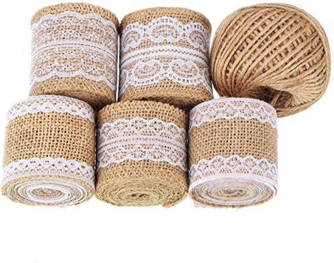 Natural Burlap Ribbon Rolls with Lace  Jute Twine for DIY Handmade Wedding Party Crafts Lace Linen ► Photo 1/6