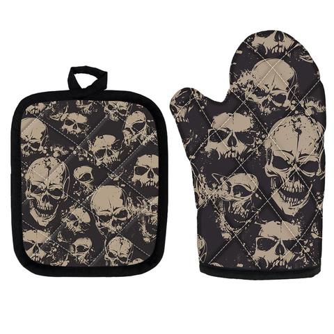 Microwave Oven Gloves Mitts Pot Pad Heat Proof Protected Baking Gothic Skull Style Flexible Cooking Oven Mitts for BBQ Grilling ► Photo 1/6