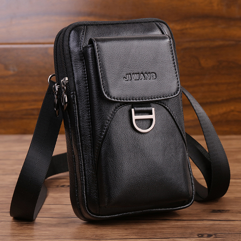 Genuine Leather Men's Small Shoulder Messenger Bag Multi-Function Retro 7 Inch Mobile Phone Pouch Male Waist Belt Wallet Bags ► Photo 1/6