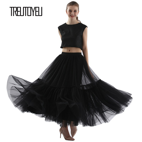 Treutoyeu Design Luxury Pleated Tulle Skirt Black Grey Soft Mesh High Waist Maxi Long Skirts Womens Faldas Mujer Moda 2022 Jupe ► Photo 1/6