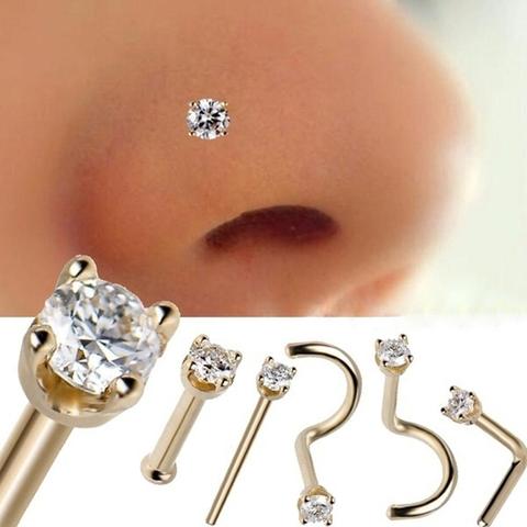 6PCS Surgical Steel Zircon Gem Bone Nose Stud Piercing Earring Anodized Rose gold Color Nose Ring Prong Nose body Jewelry ► Photo 1/6