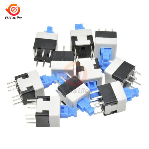 10Pcs Square 8x8mm 6 Pin Self-locking Button Switch Blue Cap DPDT Mini Push switch for Multimeter ► Photo 1/6