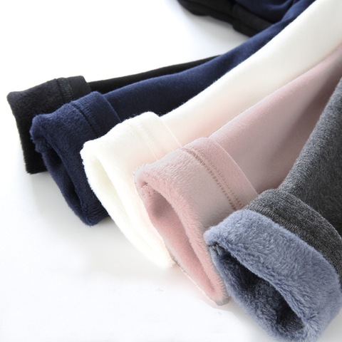 Girls Warm Elastic Waist Cotton Leggings Pants Winter Thickening Fleece Children's Long Trousers Solor Color Warm Girls Legging ► Photo 1/5