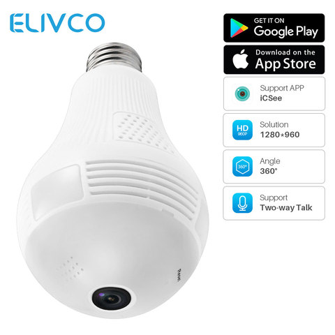 Wireless IP Camera WiFi 960P Panoramic Cam Bulb Home Security Camera Remote Monitor 360 Degree View Two-Way Audio APP Control ► Photo 1/6