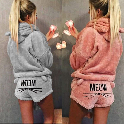 Hot Fashion 2022  Winter Women Flannel Pajamas Set Bear Hooded Pajamas Winter Warm Coral Fleece Sleepwear ► Photo 1/6