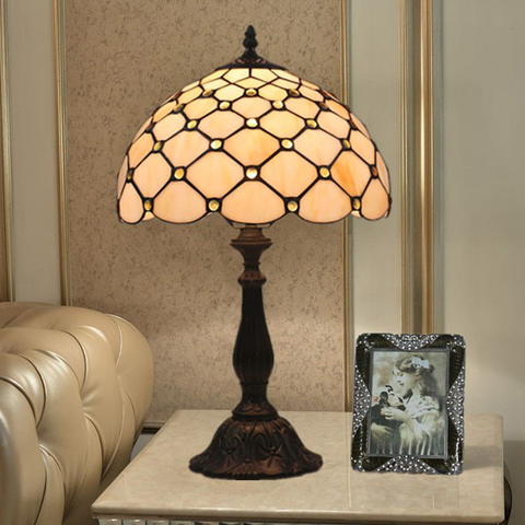 30CM Tiffany Table Lamp American Simple Bedroom Bedside Light Retro Creative E27 Resin Base Table Lamp ► Photo 1/4