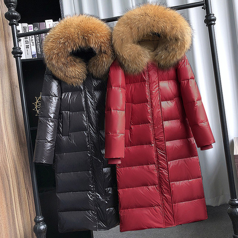 Large Natural Raccoon Fur Collar Hooded Winter Down Jacket Women 90% White Duck Down Thick Warm Park Female Long Snow Coat ► Photo 1/6