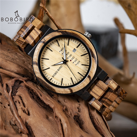 BOBO BIRD Men Wristwatches Quartz Movement Complete Calendar Wood Watch Week Display relogio masculino in Gift Box ► Photo 1/6