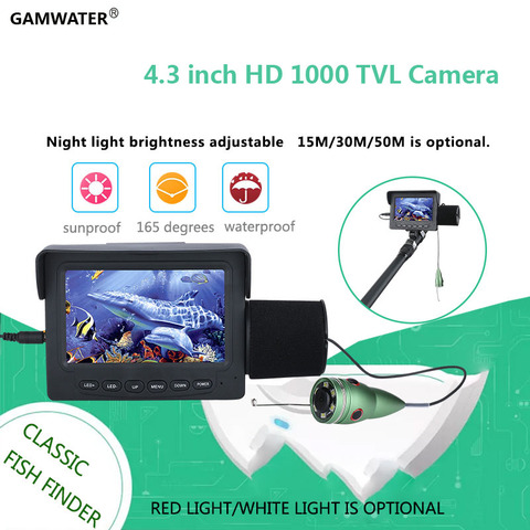 GAMWATER 15M 1000TVL Fish Finder Underwater Ice Fishing Camera 4.3