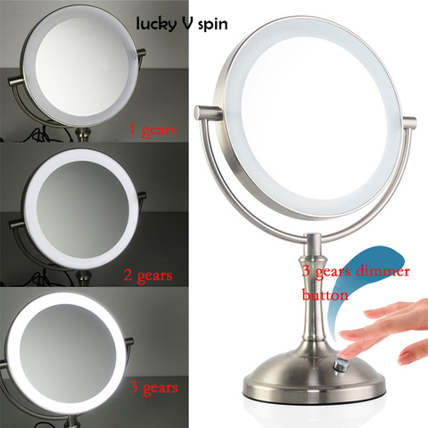 Makeup Mirror 8 Inch Desktop 2-Face Metal Mirror 3X 5X 10X Magnifying Cosmetic Mirror LED Lamp Adjust The Brightness ► Photo 1/6