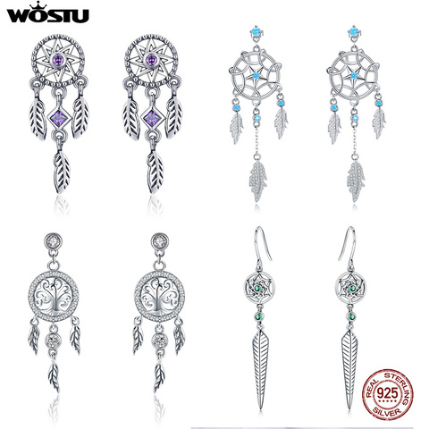 WOSTU 100% 925 Sterling Silver Dream Catcher Dangle Earrings Zircon Fashion Drop Earrings For Women Wedding Luxury Jewelry Gifts ► Photo 1/6