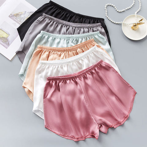 Sexy Fashion Satin Women Pajama Shorts 2022 Summer Female Korean Style Cute Elastic Waist Plus Size Solid Cool Sleepwear Bottoms ► Photo 1/6