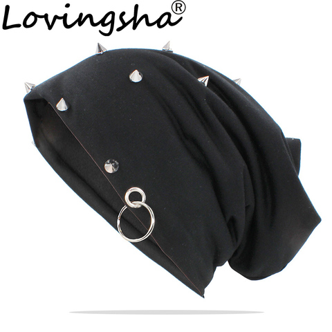 LOVINGSHA New Fashion Men Women Hat With Rivet Unisex Brand Caps Hip Hop Beanies Casual Adult Thick Winter Warm Bonnet Hat HT158 ► Photo 1/6