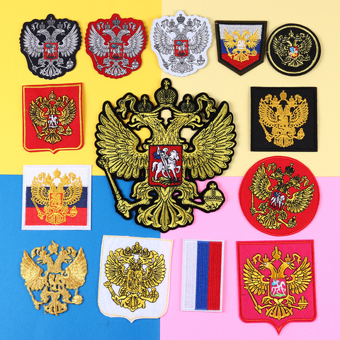 Gold Russia National Flag National Emblem Patches Iron On Thin Coat Eagle Embroidery Clothing Accessories Biker Patches ► Photo 1/6