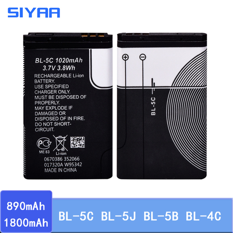 SIYAA Original BL-5C BL-4C BL-5J BL-4B BL-5B BL4C Battery For Nokia C2-01 5070 1000 6100 1010 1100 Lumia 5800 BL5C BL 5CBattery ► Photo 1/6