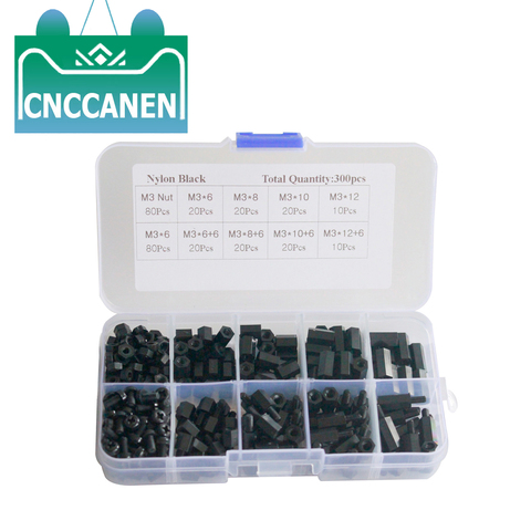 300Pcs M3 Nylon White and Black M-F Hex Spacers Screw Nut Assortment Kit Stand off Set ► Photo 1/6