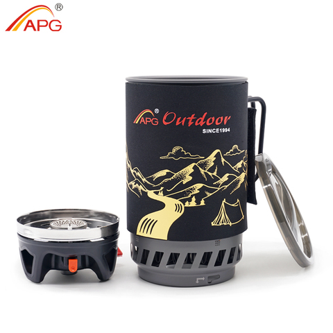 APG Portable Cooking System Outdoor Hiking Stove Heat Exchanger Pot Propane Gas Burners 1400ml Camping Equipment Oven ► Photo 1/6