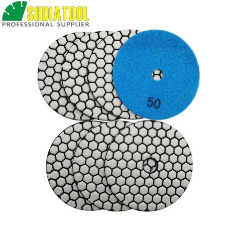 SHDIATOOL 7pcs 4inches #50 Dry Diamond Polishing Pads Diameter 100MM Resin Bond Diamond Flexible Polishing Pads ► Photo 1/5