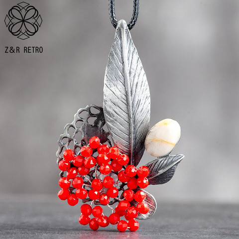 Jewelry Red Crystal Beads Flower Pendant Long Necklace for Women Vintage Plant Suspension Rope Chains Choker Wholesale Jewellery ► Photo 1/6