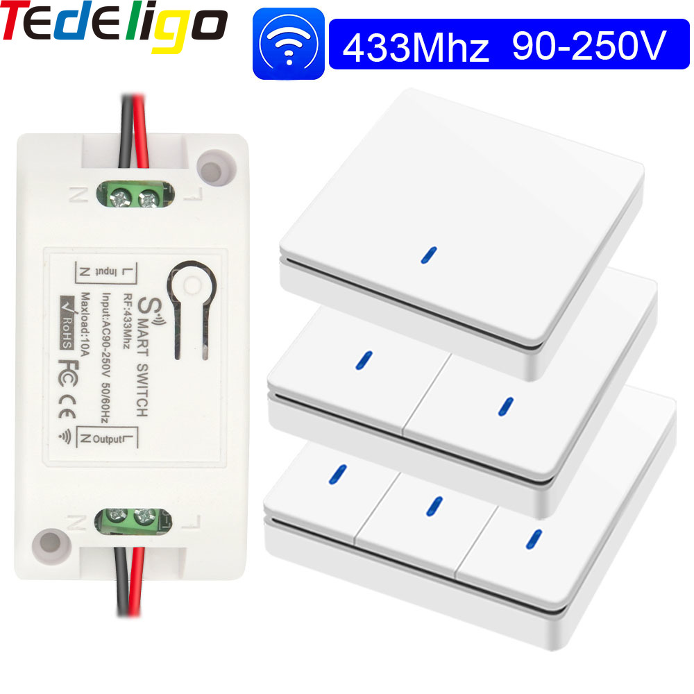 110V 220V Wireless Light Switch and 433MHz Round Panel Transmitter,Lamp Bulb  Fan Remote Control Switch,10A Relay Receiver ON OFF
