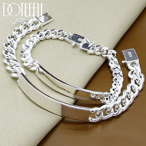 DOTEFFIL 925 Sterling Silver 2pcs Bracelet 10mm Smooth Sideways Chain For Men Women Wedding Engagement Party Jewelry ► Photo 1/6