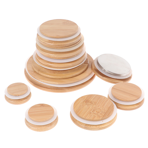 1pcs Bamboo Lids Reusable Jar Canning Caps Non Leakage Sealing Wooden Covers Drinking Jar Supplies ► Photo 1/6