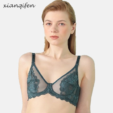 Xianqifen plus size ultra thin lace underwire bras for women sexy bralette minimizer push up brassiere girl mesh floral ABCD cup ► Photo 1/6