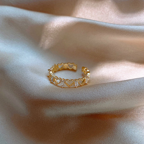 2022 South Korea's New Hollow Heart-shaped Gold Opening Ring Exquisite Fashion Simple Index Finger Ring Women's Banquet Jewelry ► Photo 1/6