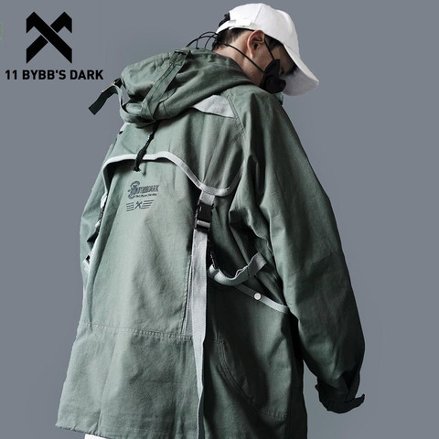 11 BYBB'S DARK Hip Hop Cargo Jackets Men 2022 Letter Printed Autumn Casual Streetwear Harajuku Ribbons Pockets Turtleneck Coats ► Photo 1/6