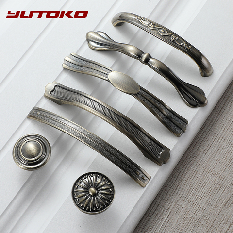 YUTOKO Antique Bronze Cabinet Handles and Knobs Metal Drawer Pulls Vintage Kitchen Cupboard Handle Furniture Handles Hardware ► Photo 1/6