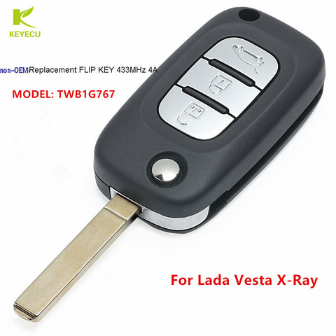 KEYECU Replacement Uncut Flip Remote Key Fob 3 Button 433MHz PCF7961M for LADA Vesta XRAY X-RAY 2015-2022 TWB1G767 ► Photo 1/5