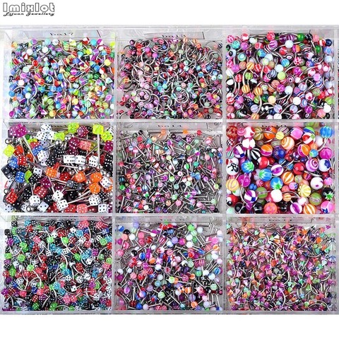 45/90Pcs Colorful Acrylic Eyebrow Navel Tongue Nose Ring Ear Piercings Lip Labret Rings Tragus Barbell Piercings Body Jewelry ► Photo 1/6