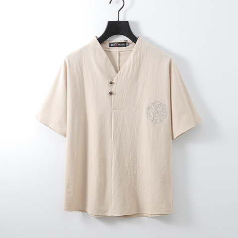 Linen Shirts Men 2022 Summer Casual Cotton Short Sleeve Oversize Big Size Large 9xl 8XL Plus 7XL 6xl V Neck Male Chinese Shirts ► Photo 1/6