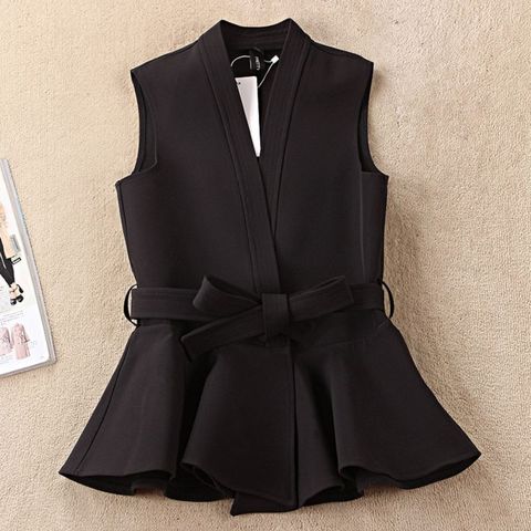 2022 New Spring Women Casual Short Sleeveless Vest Tops Lady Vintage Sleeveless Blouses Women Bow Belt Tops Ruffles A194 ► Photo 1/6