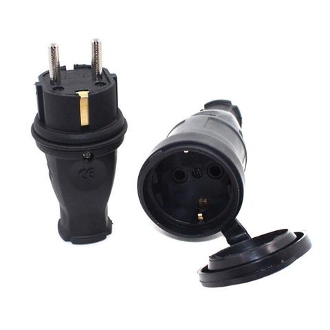 EU Rubber Waterproof Socket Plug Electrial Grounded European Connector With Cover IP44 For DIY Power Cable Cord 16A 250V ► Photo 1/6