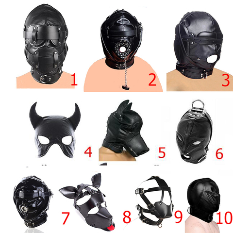 PU Leather Head Wrap Bondage Hood Mask Plug Open Mouth Gag SM Restraint  Roleplay