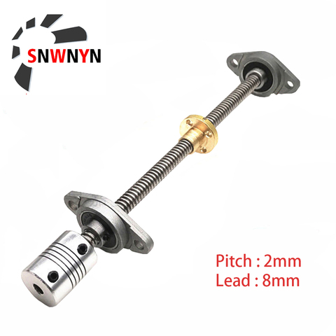 T8 Lead Screw Set Lead 8mm Pitch 2mm 100/300/500/600mm+Brass Nut+Coupling D19L25 5*8mm+2Pcs KFL08 Support Block For 3D Printing ► Photo 1/6