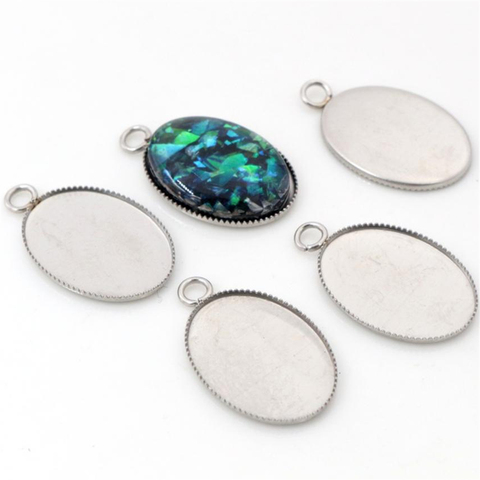 ( No Fade ) 20pcs 13x18mm Inner Size Stainless Steel Material Oval Style Cabochon Base Cameo Setting Pendant Tray -T6-46 ► Photo 1/1