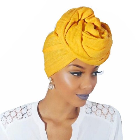 Helisopus Women Big Ladies Turban Muslim Head Wrap Solid Knot Party Beanie Elegant Long Head Scarf Hair Loss Chemo Hijab Cap ► Photo 1/6