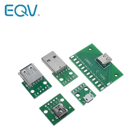 5PCS USB Male Connector / MINI MICRO USB to DIP Adapter female connector 2.54 Connector B Type-C USB2.0 3.0 Female PCB Converter ► Photo 1/6