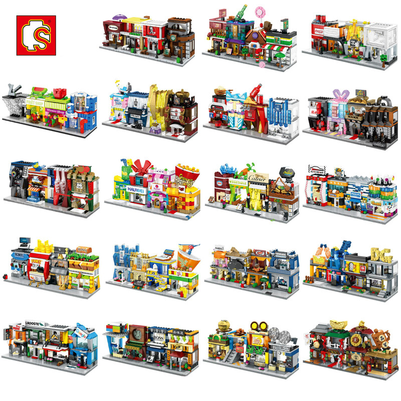 240pcs City Pizza Shop Building Blocks with Figures Street View Toys Bricks 