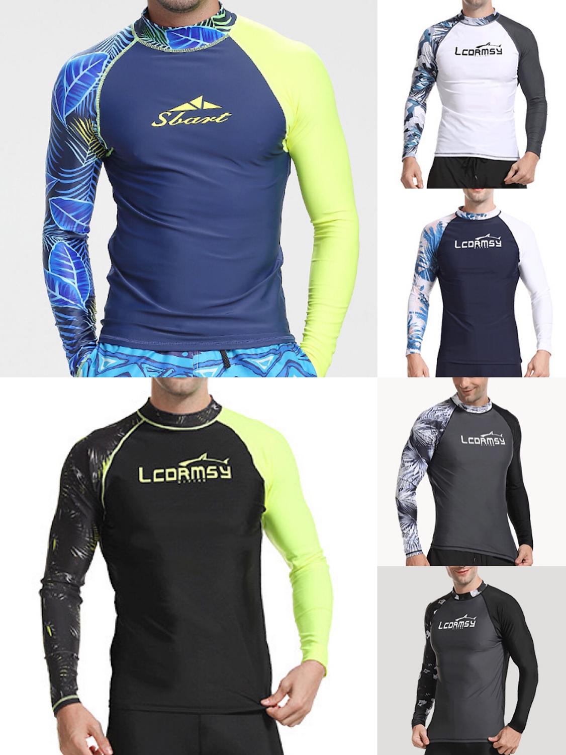Sbart rash guard men UPF 50+ Long Sleeve  Splice UV Sun Protection Basic Skins Surfing Diving Swimming T Shirt Blue Black M 3X ► Photo 1/6