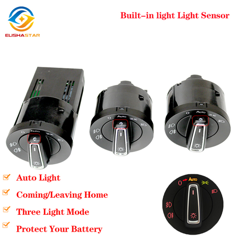 AUTO Headlight Switch Light Sensor Module Upgrade Chrome For Golf 4 J etta MK4 Passat B5 P olo Caddy Golf 6 GOLF 7 Tiguan ► Photo 1/6