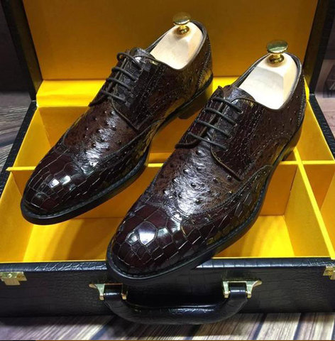 Shoes men Embossed Leather Black Wine Men Goodyear Oxfords Shoes Wedding Dress Shoes For Male Lace Up Party Oxfords ► Photo 1/6