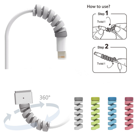 10Pcs Silicone Spiral Cable protector for iphone Usb Charger Cable