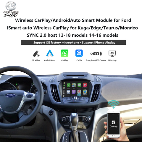 Wireless CarPlay AndroidAuto Retrofit Box for Ford iSmart auto Wireless CarPlay for Kuga Edge Taurus Mondeo  SYNC 2.0 host 13-18 ► Photo 1/6