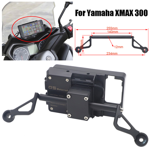 BLACK For Yamaha XMAX 300 XMAX300 X MAX 300 Motorcycle Front Phone Stand Holder Smartphone Phone GPS Navigaton Plate Bracket ► Photo 1/6